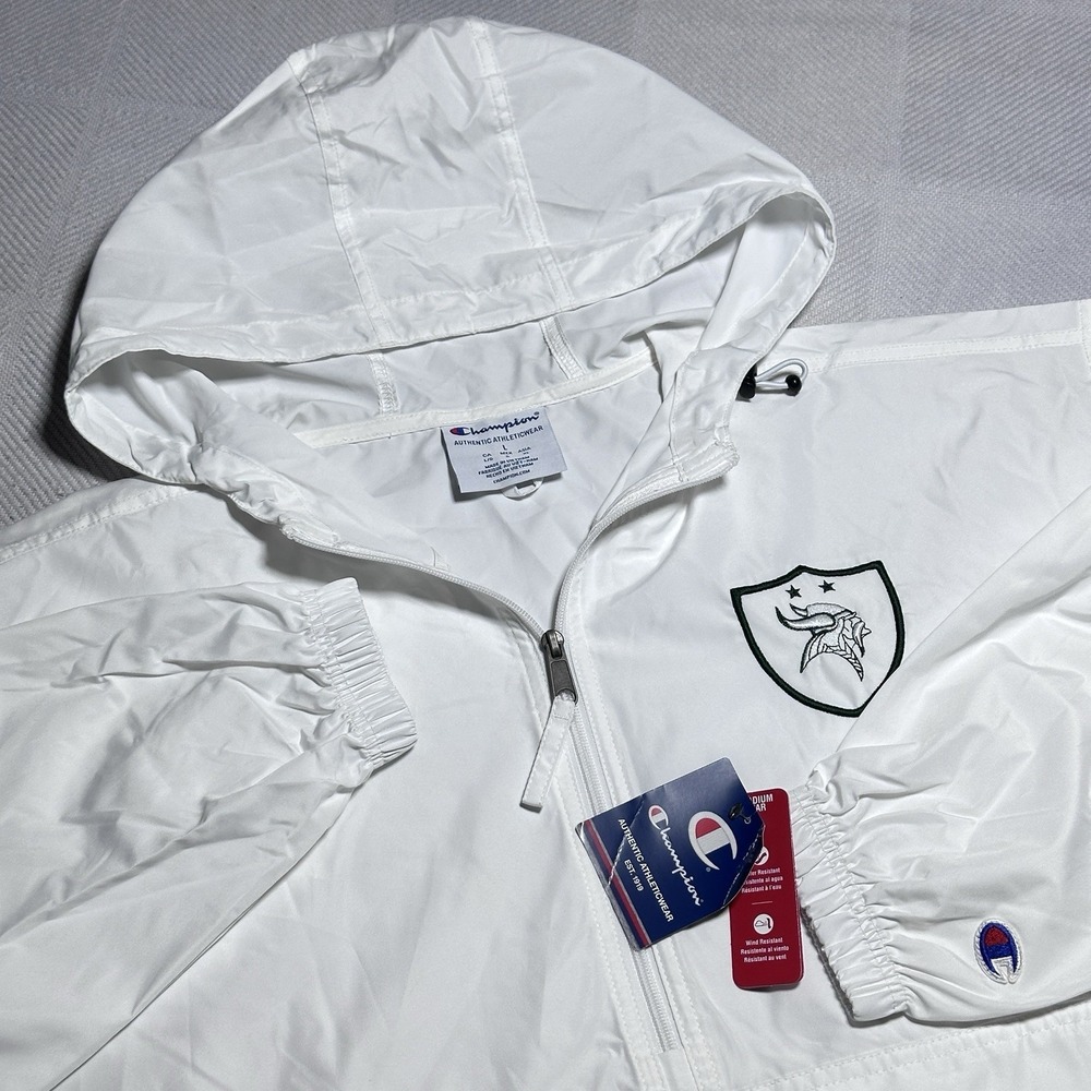 NEW Champion Minnesota Vikings Anorak‎ Windbreaker Mens Large White Packable NWT